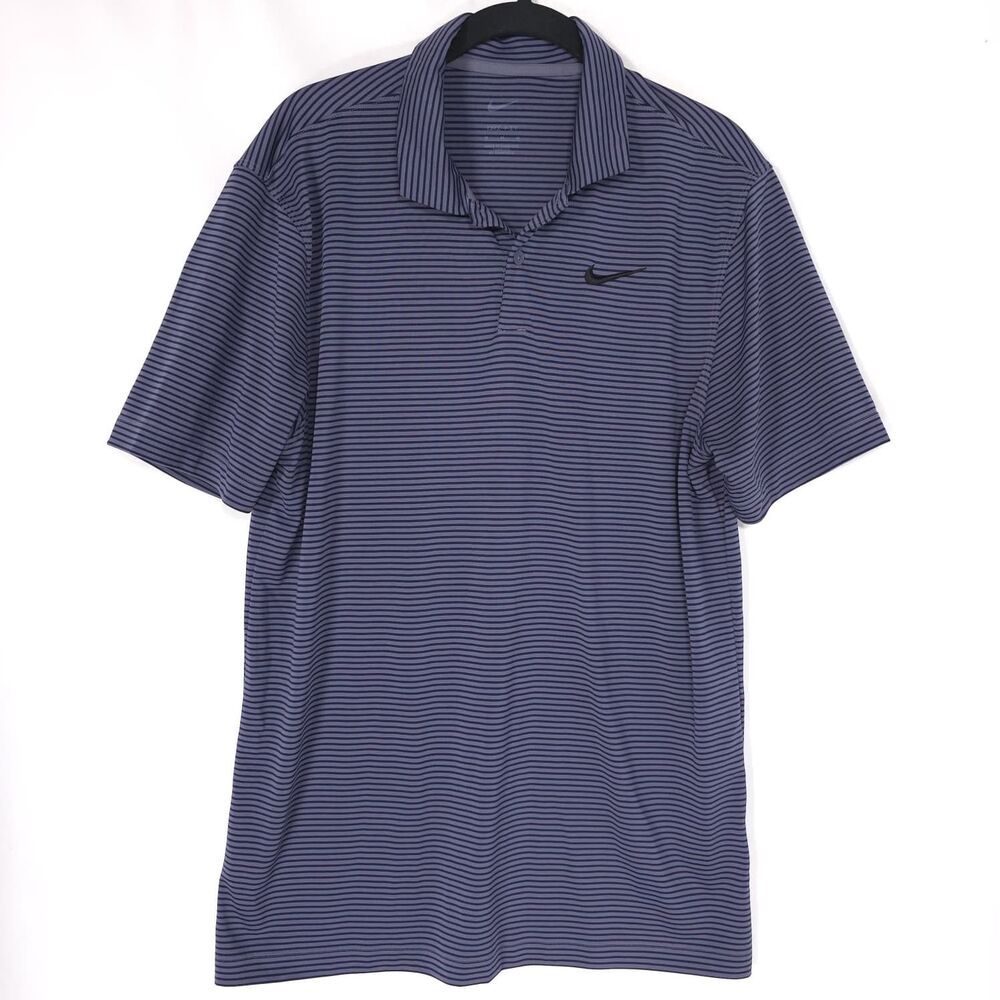 NIKE DRI FIT Men's Polo Shirt MEDIUM Blue Striped Golf Casual Performance